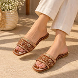 Royal Noir Gold Embroidered Slides