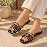 Royal Noir Gold Embroidered Slides